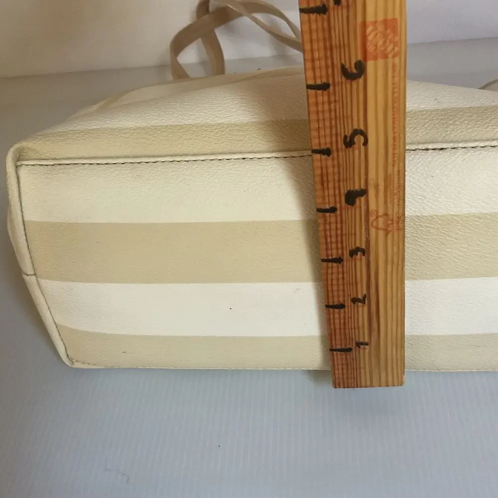 Kate Spade New York Striped Tote Bag Cream Beige Spade Charm Bow Shopper
